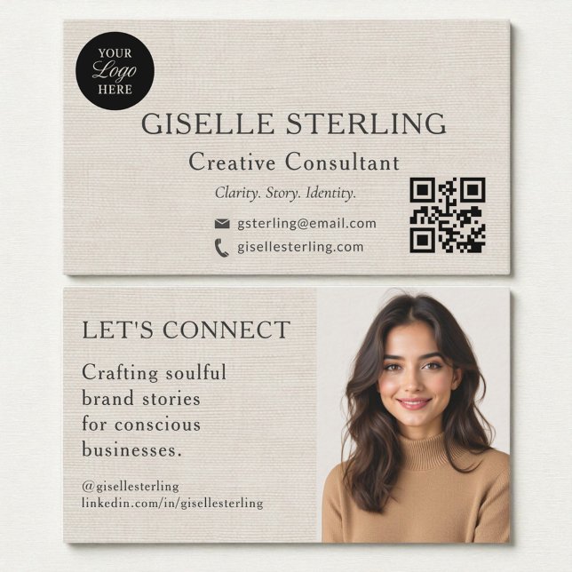 Linen Modern Minimal Professional Logo Photo Visitenkarte (Von Creator hochgeladen)