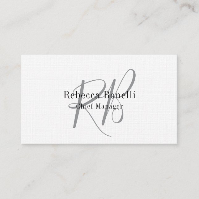 Linen Monogram Manager Zwei-seitige Schlichte Visitenkarte (Vorderseite)