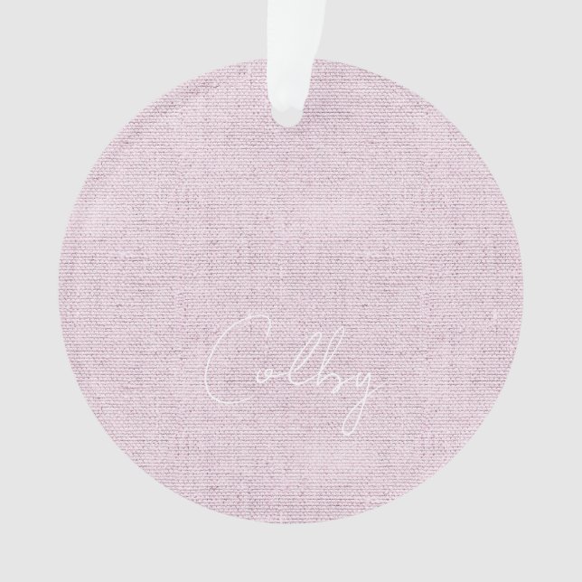 Linen Pastel Pink Baby Girl Name Birthdate Sweet Ornament (Vorderseite)