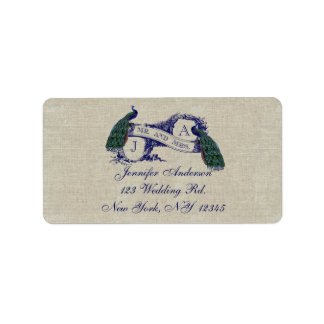 Linen Peacock Rustic Wedding RSVP Labels Adressaufkleber
