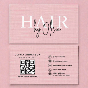 Linen-QR-Code-Friseur in rosa Typografie Visitenkarte