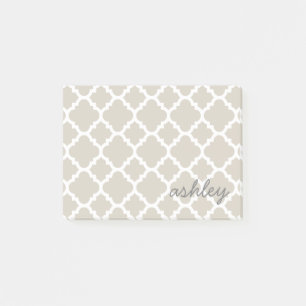 Linen Quatrefolienmuster mit Personalisiertem Name Post-it Klebezettel