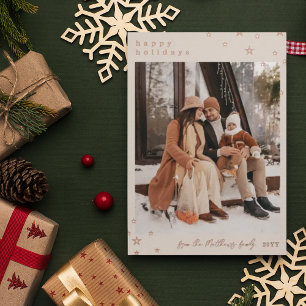Linen Rose Gold Foil Stars Happy Holidays Foto Folien Feiertagskarte