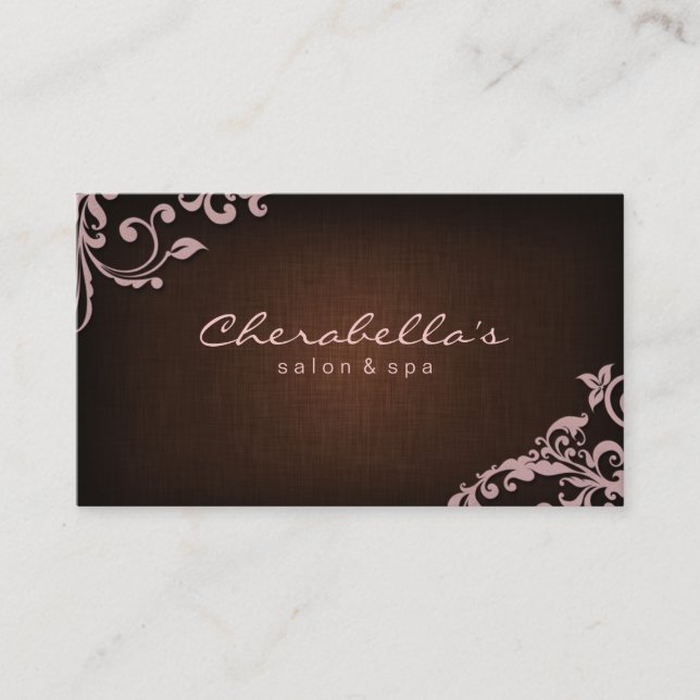 Linen Salon Spa Floral Business Card Brown Pink Visitenkarte (Vorderseite)