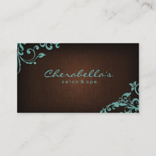 Linen Salon Spa Floral Visitenkarte Braun Blau