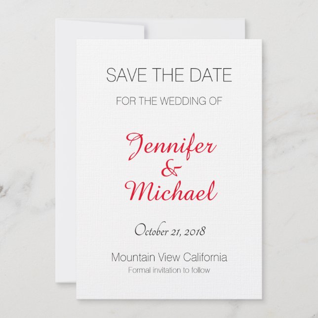 Linen Save the Date Hochzeit Red Handwriting Moder (Vorderseite)
