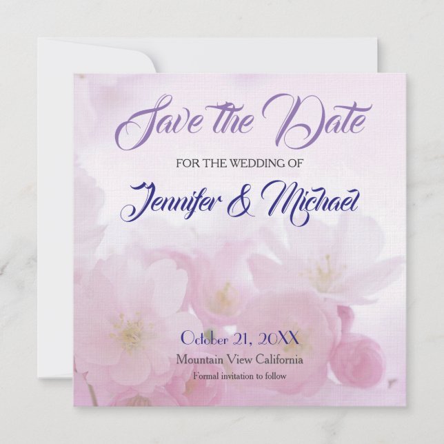 Linen Save the Date Hochzeit Rosa Blume Elegant (Vorderseite)