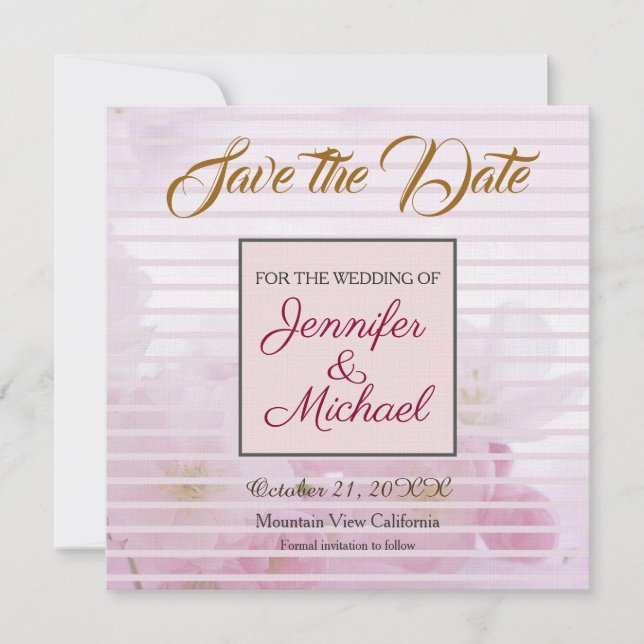 Linen Save the Date Hochzeit Rosa Blume Elegant (Vorderseite)