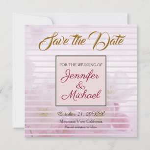 Linen Save the Date Hochzeit Rosa Blume Elegant