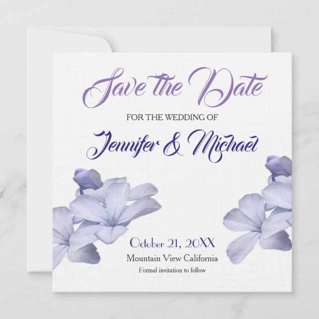 Linen Save the Date Hochzeitsblumen Elegantes Schl (Vorderseite)