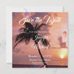 Linen Save the Date Hochzeitspalmen Bäume exotisch
