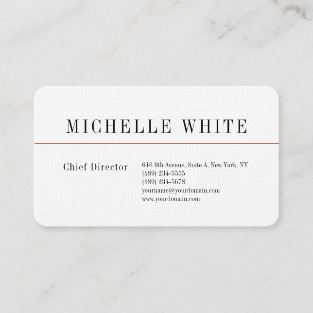 Linen Schlicht Elegant Weiß Beruflich Moderne Visitenkarte (Vorderseite)