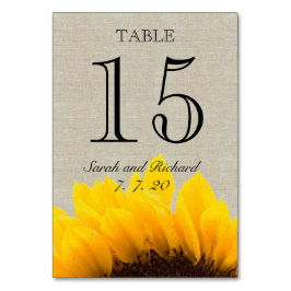 Linen Sunflower Rustic Wedding Tischnummer Card