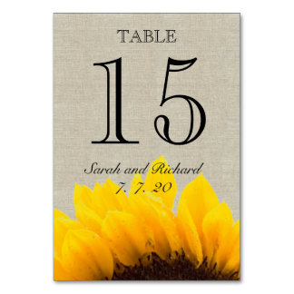 Linen Sunflower Rustic Wedding Tischnummer Card