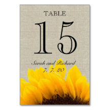 Linen Sunflower Rustic Wedding Tischnummer Card