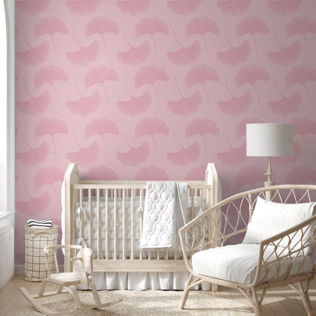 Linen Textured Pastel Pink & Rose Gingko Blätter Tapete (Kinder)