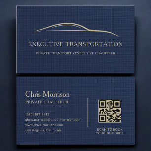Linen-Transportwagen-QR-Code Marineblau & Gold Visitenkarte