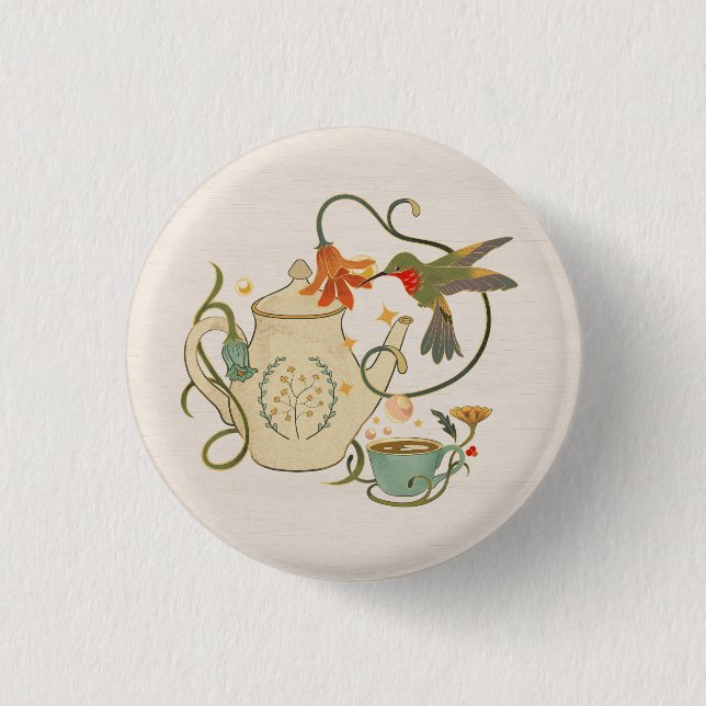 Linen Vintag Faecore Blumentee Button (Vorderseite)