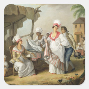 Linenmarkt, Roseau, Dominica, c.1780 (Öl auf Dosen Quadratischer Aufkleber