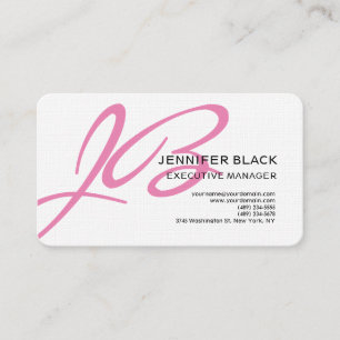 Linenschrift Monogram Pink White Modern Schlicht Visitenkarte