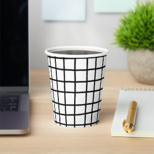 Lines Grid Hand Gezeichnet Rustic Whimsical Schwar Pappbecher