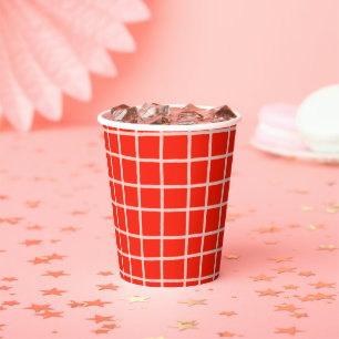 Lines Grid Hand Gezeichnet Rustikal Whimsical Red Pappbecher