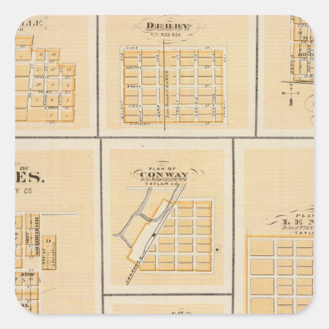 Lineville, Derby, Glidden, Ames, Conway Quadratischer Aufkleber (Vorderseite)