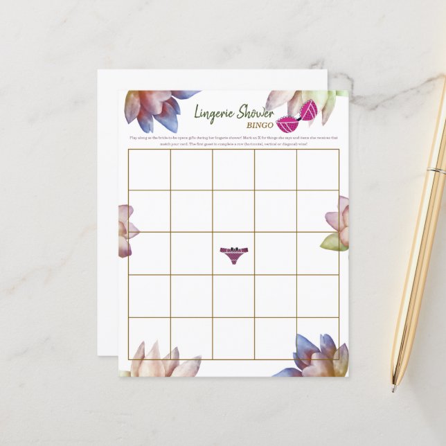 Lingerie Brautparty Bingo Game Paper Sheet (Vorderseite/Rückseite Beispiel)