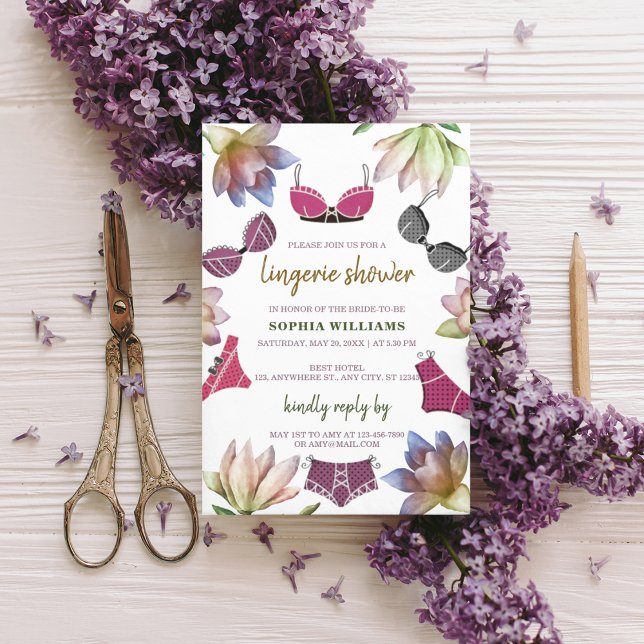 Lingerie Brautparty Floral Theme Einladung (“Invite your girls in style — it’s lingerie time)