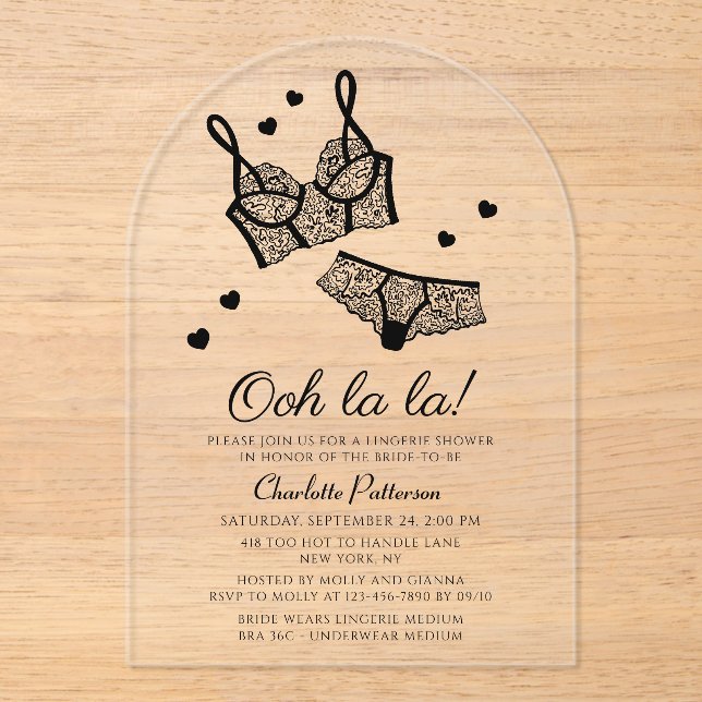Lingerie Brautparty Panty Junggeselinnen-Abschied Acryleinladungen (Vorderseite)