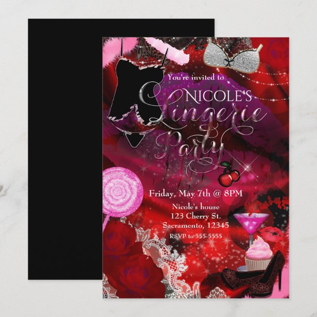 Lingerie & Candy Party Girls Einladung Flyer (Vorne/Hinten)