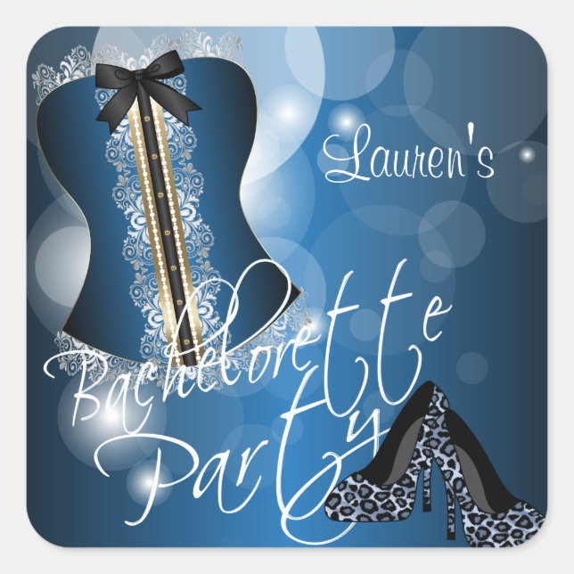 Lingerie Corset Bachelorette | Blau Quadratischer Aufkleber (Vorderseite)