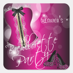 Lingerie Corset Bachelorette   Heiß rosa Quadratischer Aufkleber