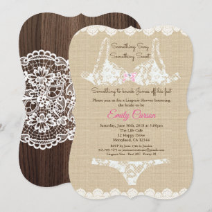 Lingerie Duschbrause Einladung rustikales Holz