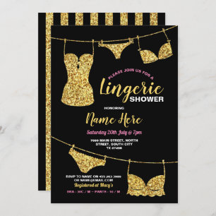 Lingerie Dusche Brautparty Gold Glitzer Rosa Einladung