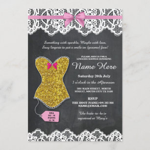 Lingerie Dusche Brautparty Gold Pink Lace Einladun Einladung