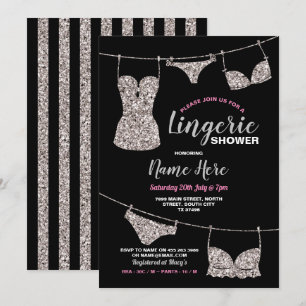 Lingerie Dusche Brautparty Silver Glitzer Pink Einladung
