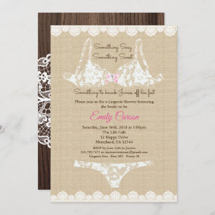 Lingerie-Dusche Einladung rustikales Holz