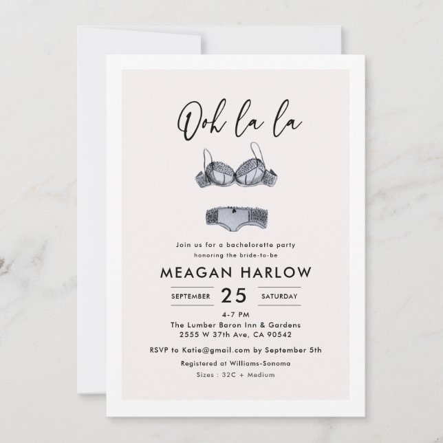 Lingerie Dusche Ooh La La Junggeselinnen-Abschied Einladung (Vorderseite)