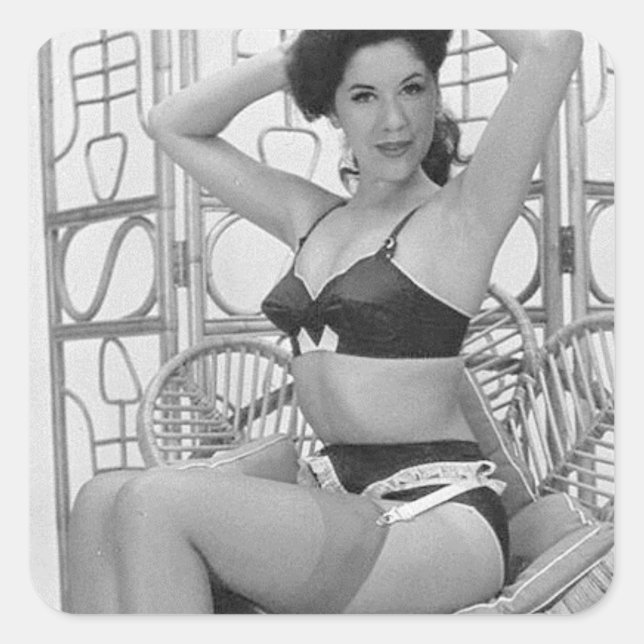 Lingerie-Modell Quadratischer Aufkleber (Vorderseite)