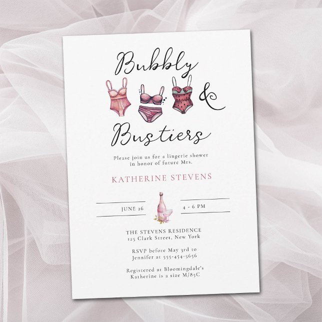 Lingerie Party Bubbly Bustiers Chic Brautparty Einladung (lingerie shower bubbly bustiers bridal invite watercolor pink blush gold eucalyptus classy chic pink)