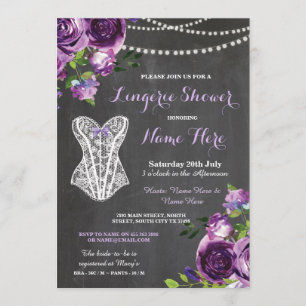 Lingerie Shower Bridal Lila Chalk Floral Einladung