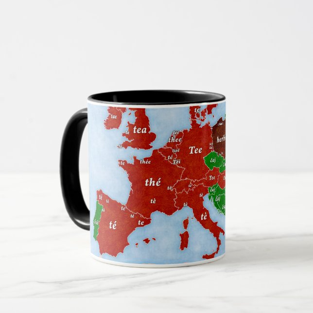 Linguistische Karten-Tasse Tee-Europas Tasse (Vorderseite Links)