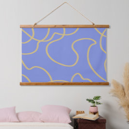 Linie Art: Gold auf Blue Wandteppich Mit Holzrahmen
