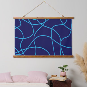 Linie Art in widersprüchlicher Blues Wandteppich Mit Holzrahmen