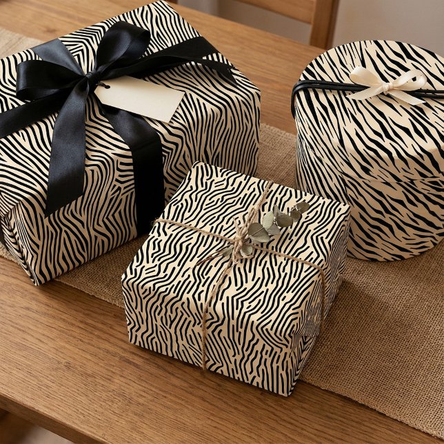 Linie Art Natur Inspiriert geometrische Schwarz-Be Geschenkpapier Set (Line Art Nature-Inspired geometric Black and beige Wrapping Paper Sheets)