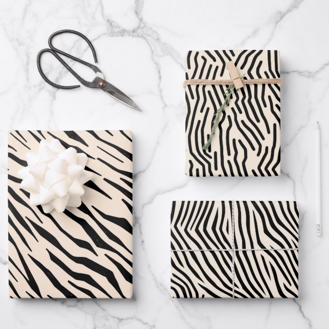 Linie Art Natur Inspiriert geometrische Schwarz-Be Geschenkpapier Set (Vorderseite)