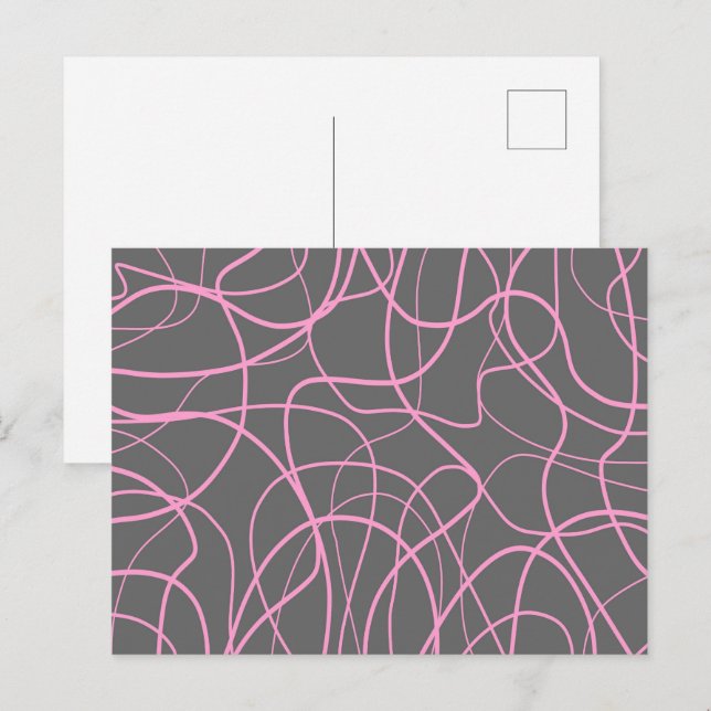 Linie Art: Rosa auf Grau Postkarte (Vorne/Hinten)