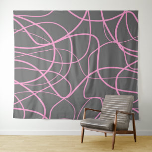 Linie Art: Rosa auf Grau Wandteppich