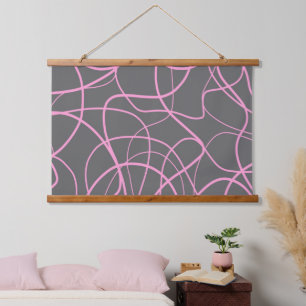 Linie Art: Rosa auf Grau Wandteppich Mit Holzrahmen